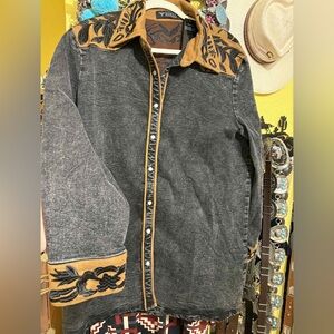 Embroidered Western Shirt with Tan Accents